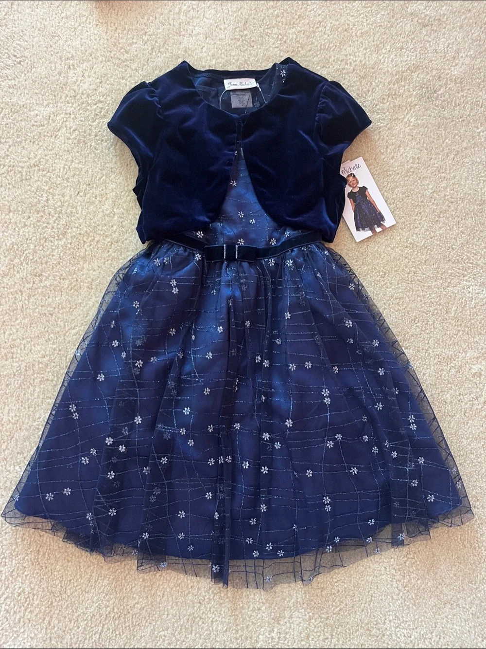 Girls Navy Velvet & Tulle Party Dress